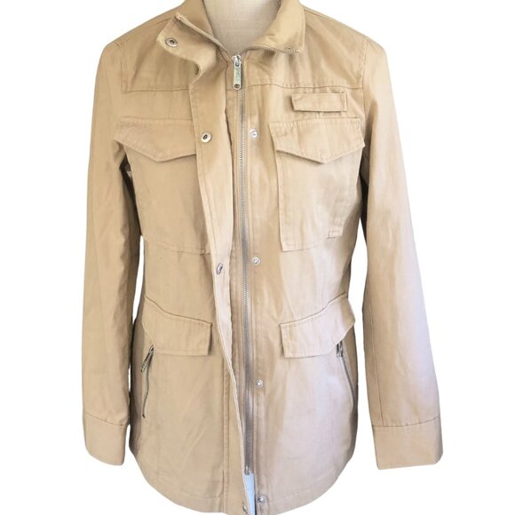 Sam Edelman Utility Jacket XS Beige Khaki Zip Front Pockets Military Style NWT - Picture 1 of 13